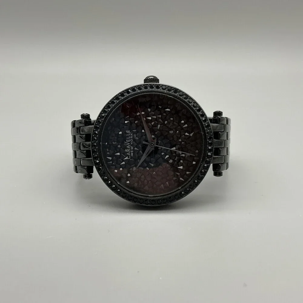 Caravelle New York 45L47 Womens Watch 38mm Black Crystals New Battery 6.75
